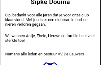 Clubman Sipke Douma overleden