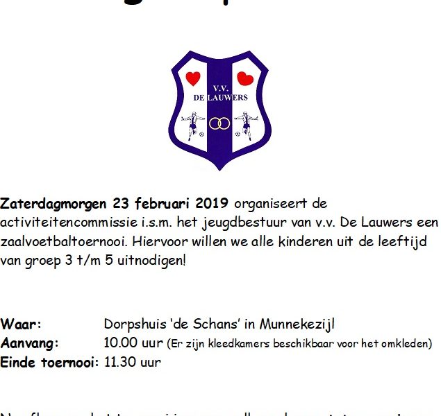 Update : Zaalvoetbaltoernooi voor groep 3 t/m 5 afgelast