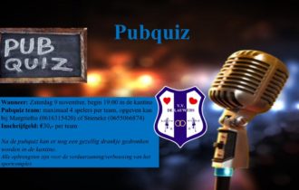 Zaterdag 9 november pubquiz in de kantine